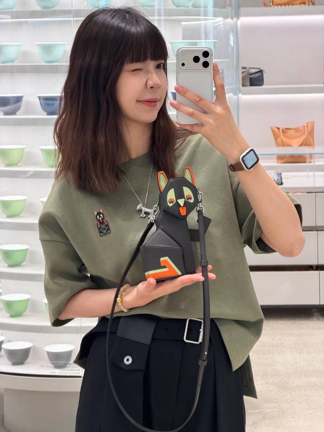 Loew* X Louis Wain Collaboration New Green Cotton Cat Embroidered Crew Neck Shor