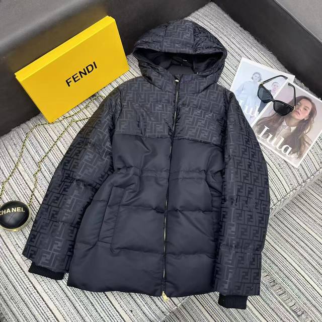 Highly Recommend Fen*2025 Autumn/Winter New Hooded Slim-Fit Down Jacket Black F