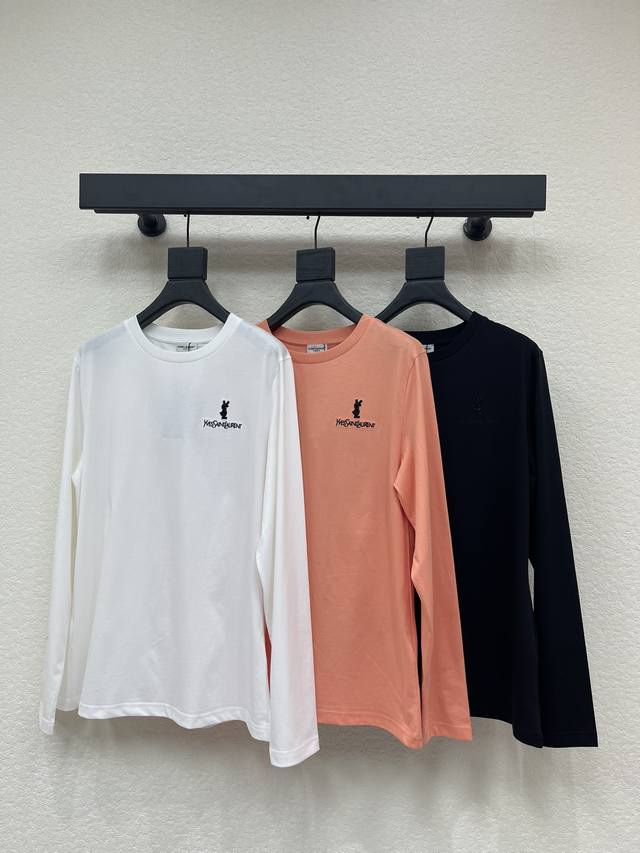 Ysl* Exquisite Rhinestone Long-Sleeve T-Shirt, High-End Couture Fabric, Skin-Fri