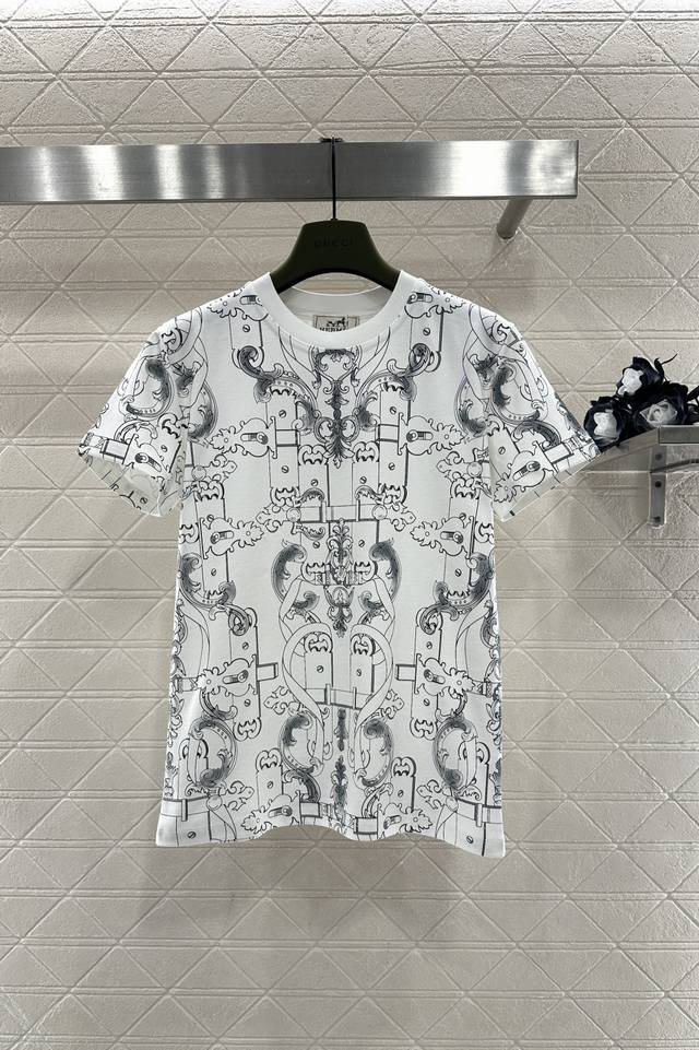 Herme*2025 New Arrival Crew Neck Logo Print Custom Yb Mercerized Cotton Material