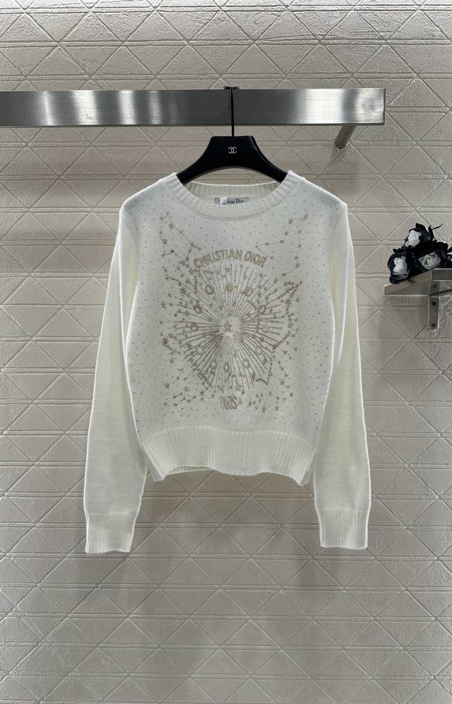 Dio*2025 New Arrival Embroidered Rhinestone Starry Sky Knit Sweater Custom Yb wo