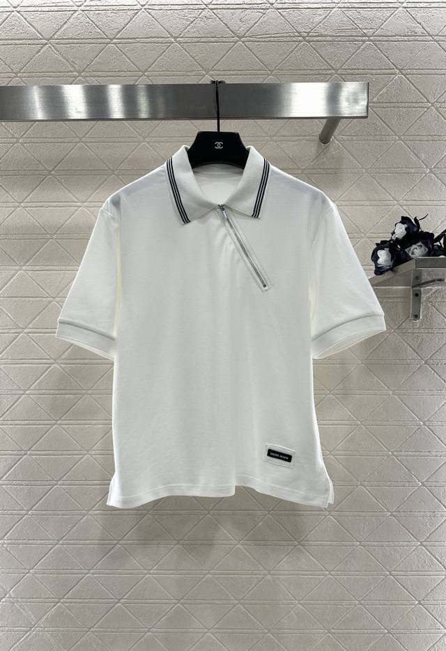 Miumi*2025 New Arrival Biscuit Zipper Short-Sleeve T-Shirt Custom Yb Zhu Di 100%