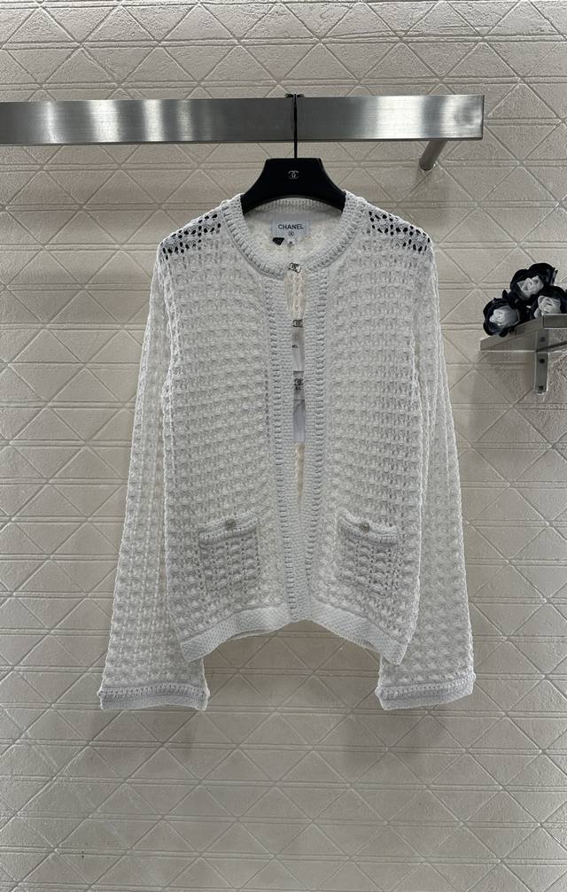 Chane*2025 New Arrival Hollow-out Round Neck Knit Cardigan Custom Yb cotton yarn