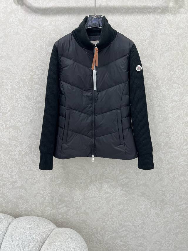 Moncler 2025 New Stand Collar Wool Knit Patchwork Jacket, Single Down Jacket! A
