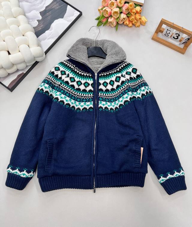 Miumiu Retro Wool Fair Isle Jacquard Fleece Knit Cardigan, Original Design! A mu