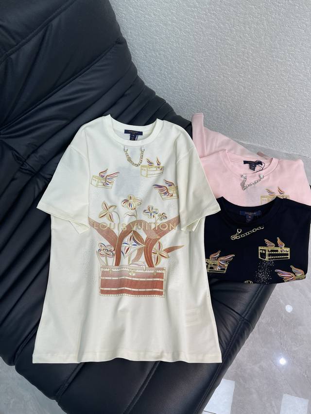 Louis Vuitto* Crew Neck Logo Print Custom Yb Twill Cotton, delicate texture, com