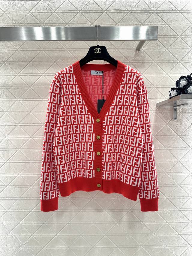 Fend*2026 New Arrival Jacquard V-Neck Knit Cardigan Custom Yb wool knit material