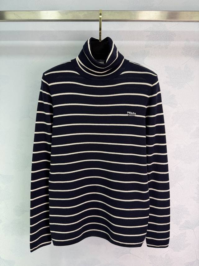 prad* 2025 Autumn/Winter New Color-Blocked Striped Turtleneck Base Layer Top! Cu