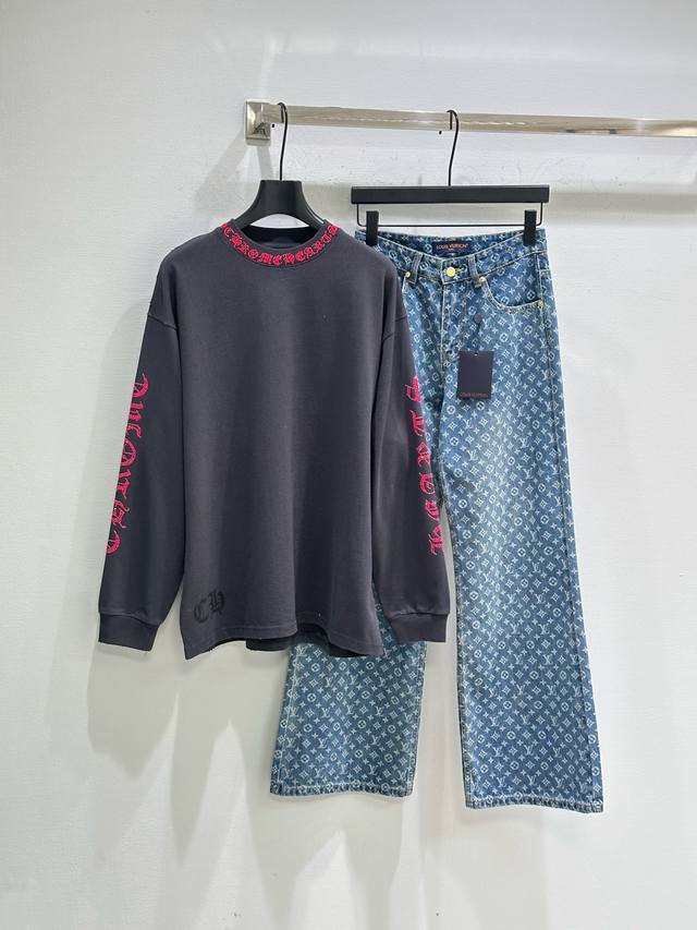25Ss New Winter Arrival! This LV monogram print denim jeans is super cute! The b