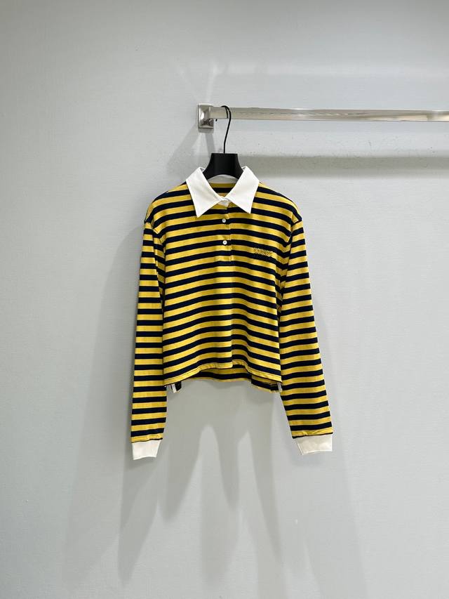 25Ss Early Autumn New Arrival! This cotton white collared half-button striped lo
