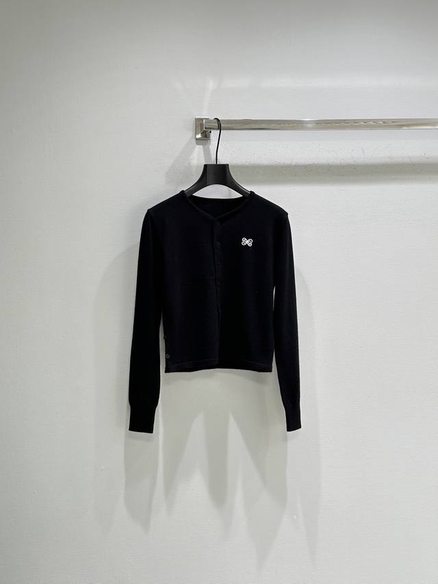 25Ss New Winter Arrival! Ann black knit cardigan with white embroidered pattern