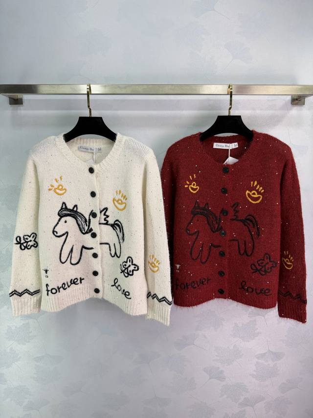 Dio*25 Autumn/Winter New Knitted Cardigan, Cartoon Pony + Flower Embroidery, Ful