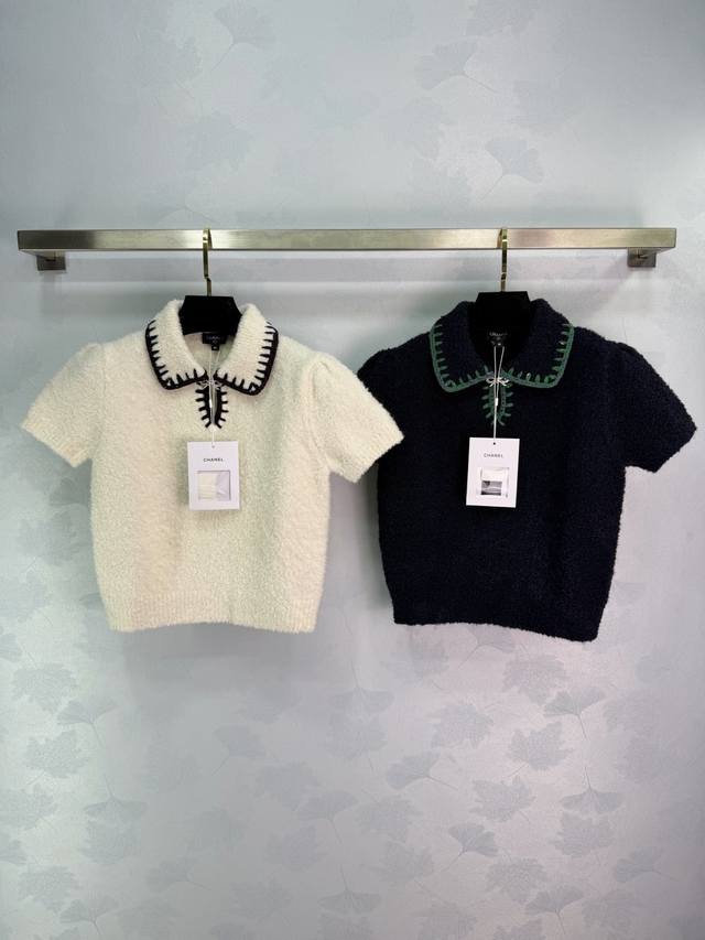 Chane*2026 Early Spring New Collared Color-Blocked Knit Short-Sleeve Sleeve 25Co