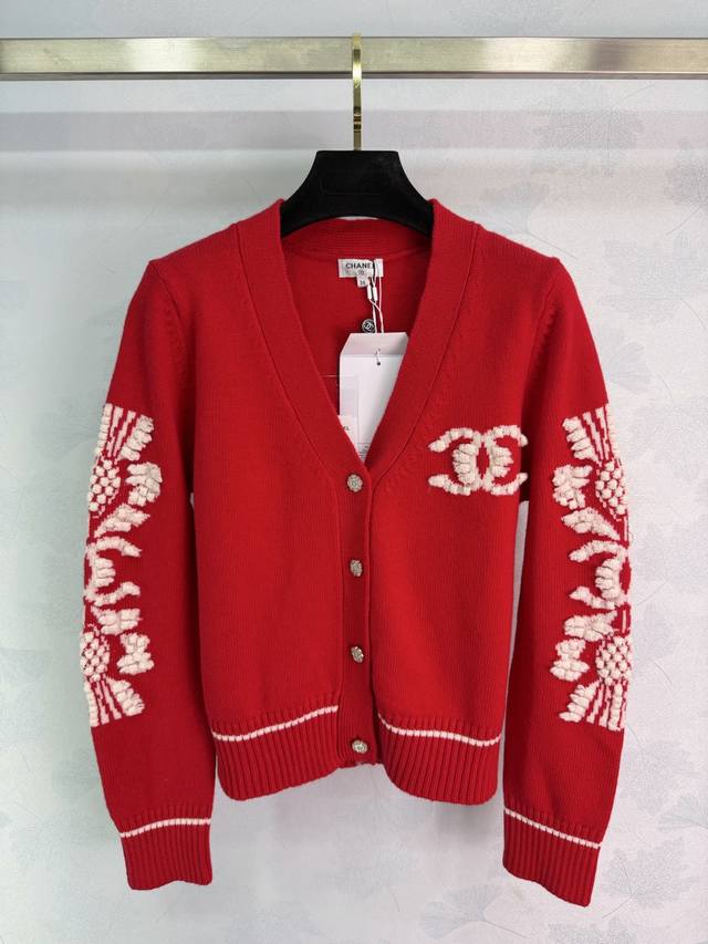 Chane*2025 Autumn/Winter New Camellia V-Neck Knit Cardigan, custom-made with Yb
