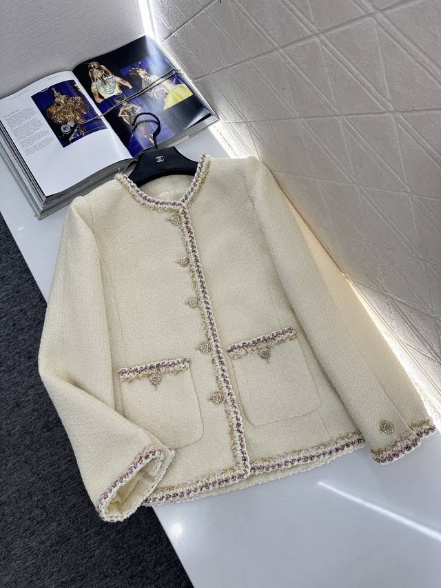 Chane*2026 New Arrival Round Neck Tie-edged Jacket Custom Yb Imported coarse woo
