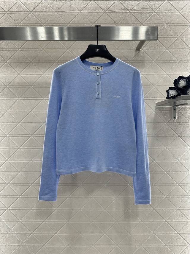 Miumi*2026 New Arrival Half-Open Knit Top Made with custom Yb wool yarn, soft an