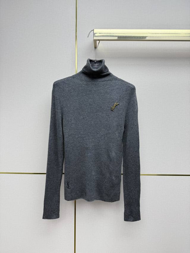 Saint Lauren*T 25Ss Autumn/Winter New High-Neck Wool Base Layer Top with Metal B