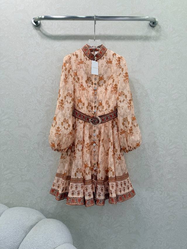 Zimmerman*Zimmerman 26 New Floral Stand Collar Short Dress. The small stand coll