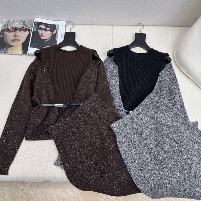 Bc 25Ss Autumn/Winter Newest Lazy Style Wool Set, Faux Two-Piece Design, Crew Ne