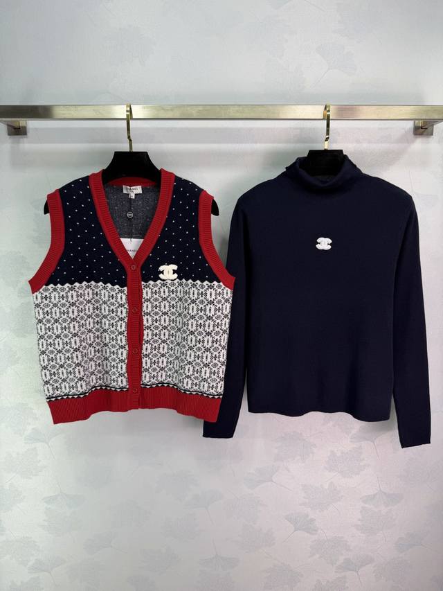 Ch*25 Autumn/Winter New Knitted Vest Set: Vest + Turtleneck Base Layer. Features