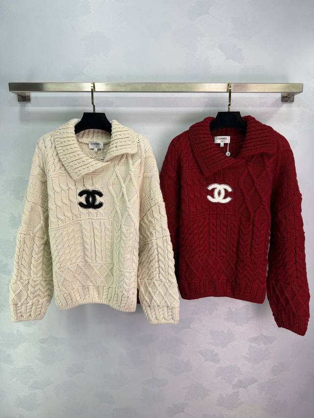 Ce*25 Autumn/Winter New Cable Knit Collar Sweater. Retro cable knit texture, sof