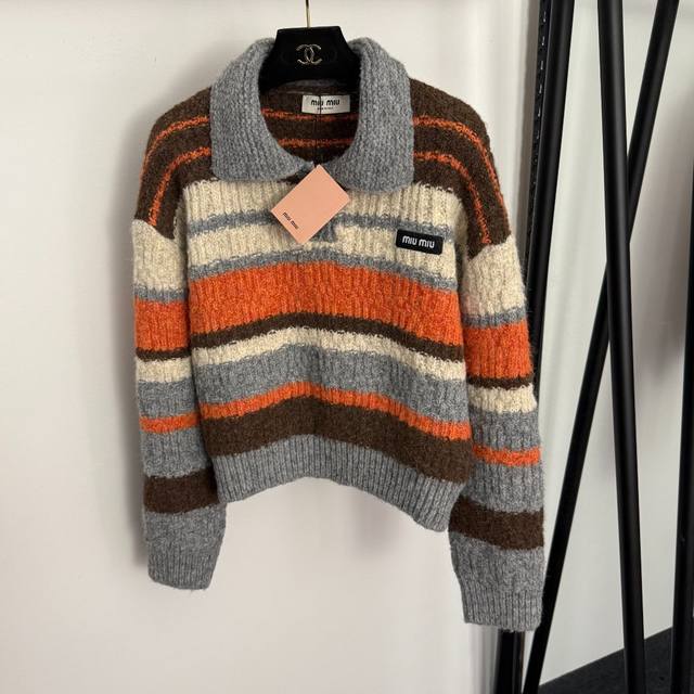 Style No. 20258451 Miumi* New Style Logo Embroidered Color-Blocked Striped Coll