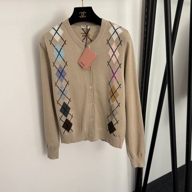 Style No. 20258442 Miumi*New Colorful Diamond Pattern Crew Neck Long Sleeve Wool