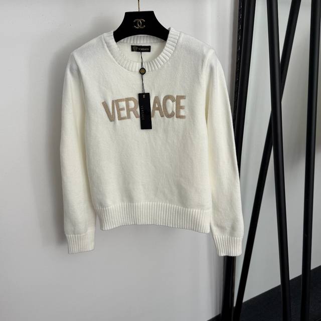 Style No. 20258414 Versac* New Logo Embroidered Letter Pullover Long-Sleeve Kni