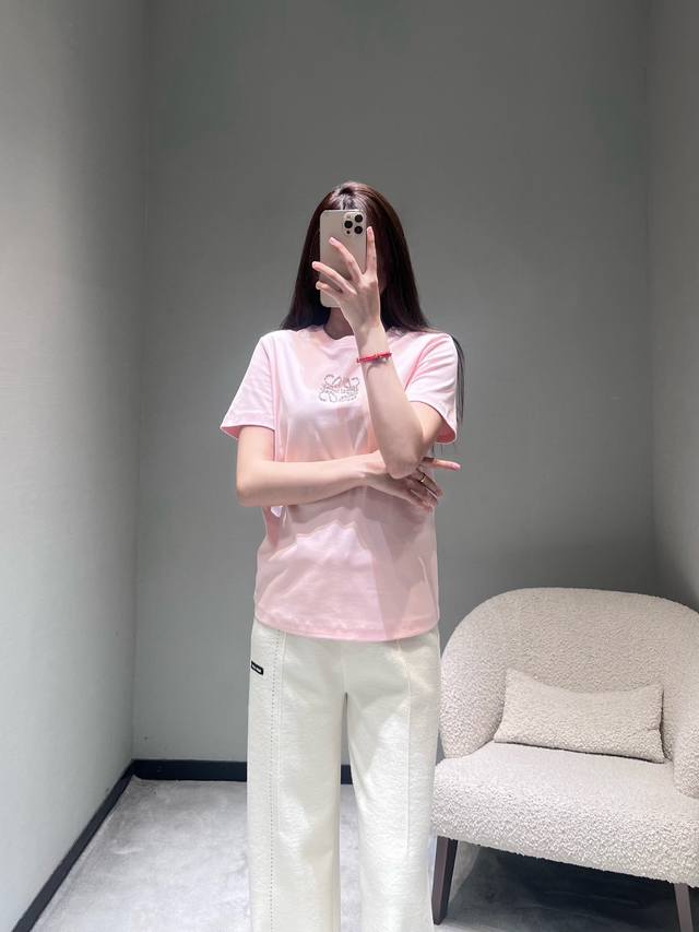 Loew*2026Ss Early Spring New Arrival Collection Rhinestone Short-Sleeve T-Shirt: