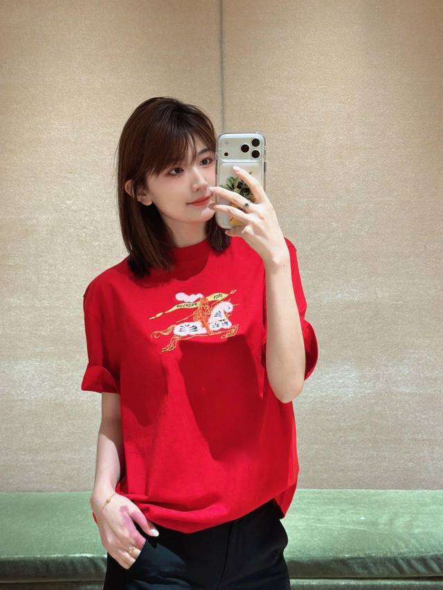 Burber*Y 26Ss New Year Limited Edition Equestrian Knight Logo Crew Neck Short Sl