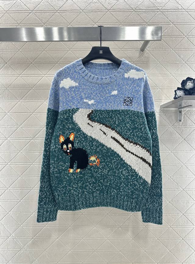 Loew*2025 New Arrival Crew Neck Playful Graphic Pullover Sweater. Made with cust