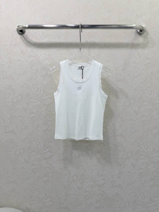 Celin* 2026 New Arc de Triomphe Embroidered Lace-Trimmed Vest. Made of delicate