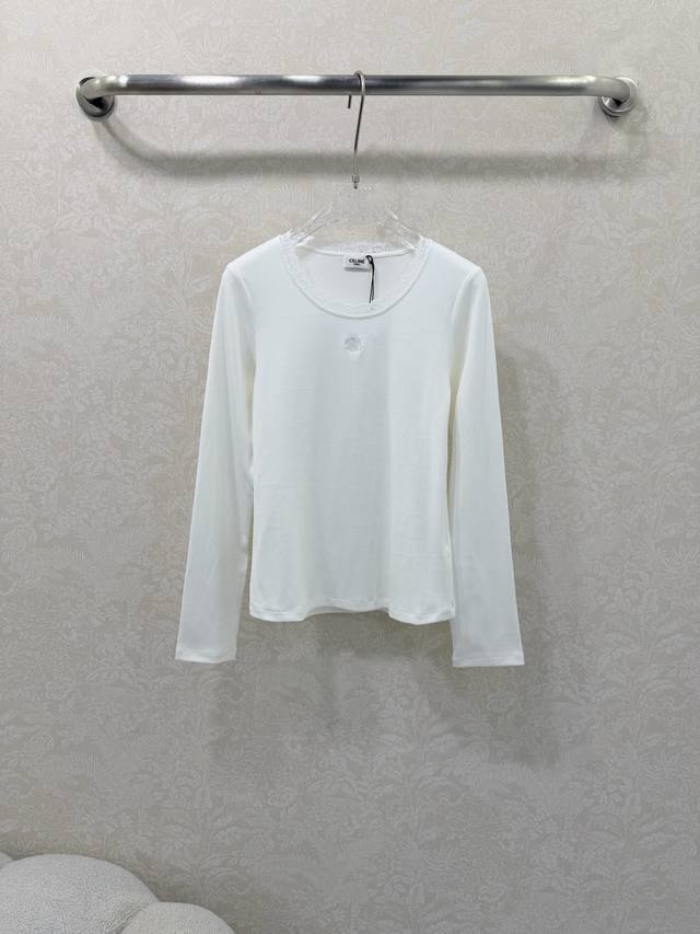 Celin* This new 2026 Arc de Triomphe embroidered lace-trimmed long-sleeved top i