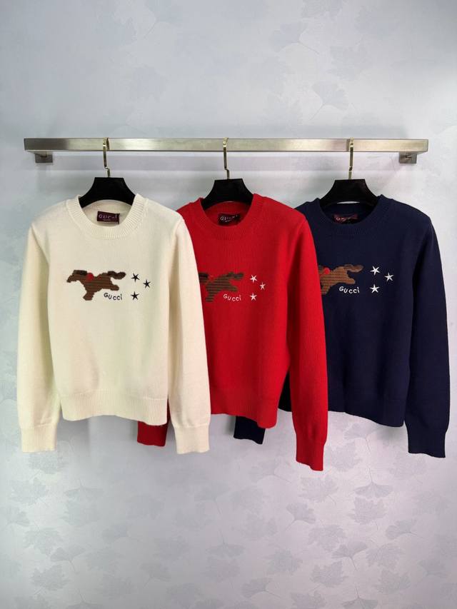 Gu*25 Autumn/Winter New Dog Knit Sweater, made of high-quality wool, soft and wa