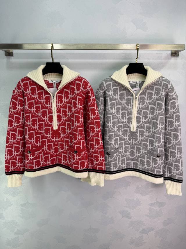 Dio* 2025 Autumn/Winter New Arrival: Lapel Jacquard Half-Zip Knit Long-Sleeve Sw