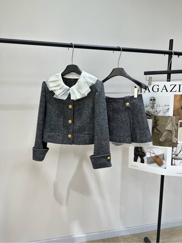 p280 Lf Grey Mesh Collar Wool Coat + Skirt Coat 345 Skirt 215, Fabric: Wool + Or
