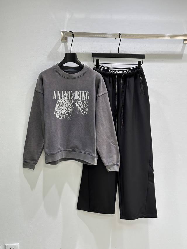 25Ss New Winter Arrival! Ab leopard print sweatshirt, dark gray washed finish, f