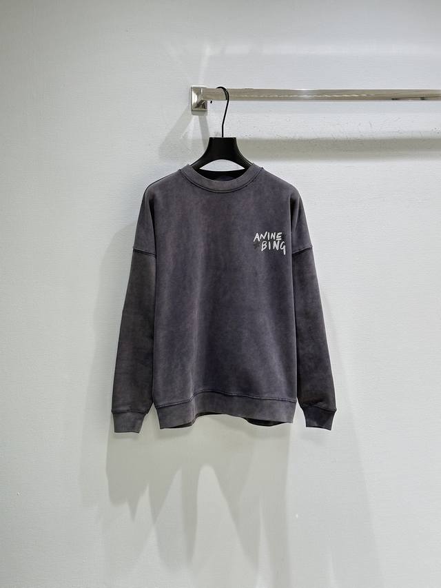 25Ss New Winter Arrival! Ab letter print sweatshirt, dark gray washed finish, fu