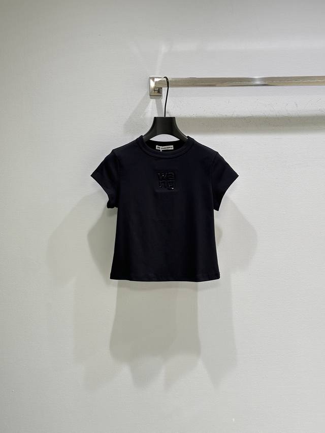 26Ss Early Spring New Arrival! Cotton plain knit fabric with rhinestone logo on