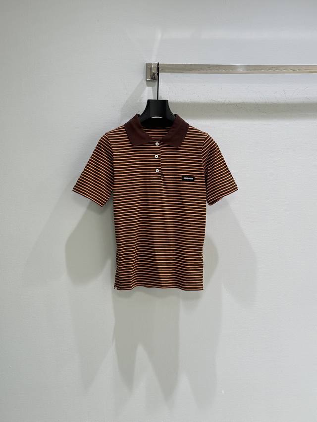 26Ss Early Spring New Arrival! This striped polo collar short-sleeved top featur