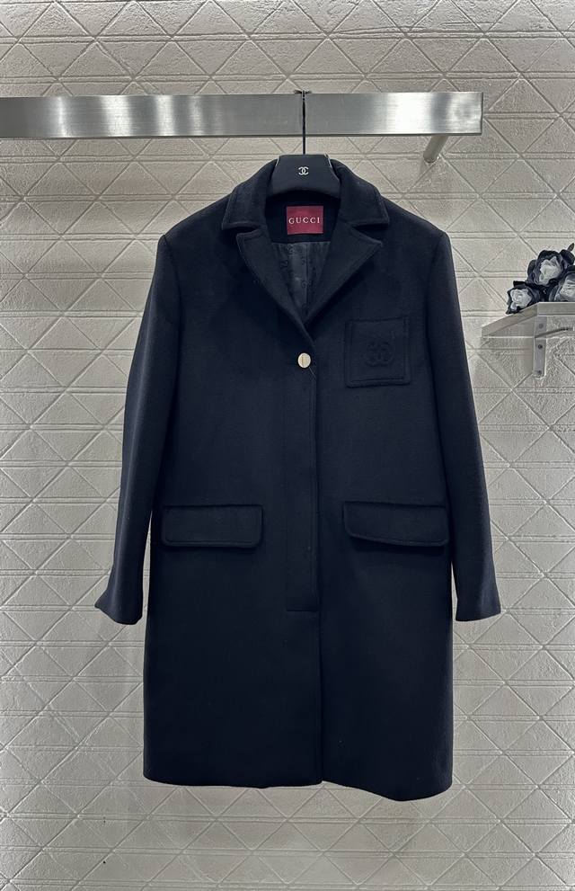 Gucc*2025 New Arrival Long Coat with Straight Shoulder Lapel Custom Yb Imported