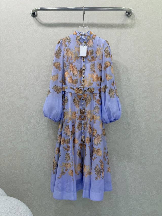 Zimmerman*Zimmerman 26 Early Spring Purple Floral Stand Collar Long Dress. The s