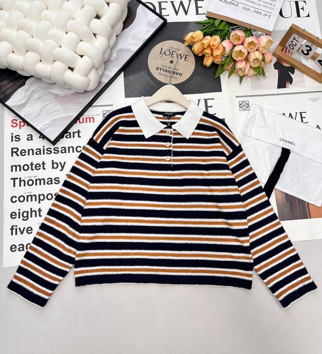 Chanel 2025 New Knit Striped Long-Sleeve Top. Made with custom Yb cotton yarn, f