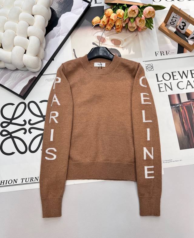 Celine 2025 New Crochet Letter Knit Pullover Sweater, made with custom Yb wool y