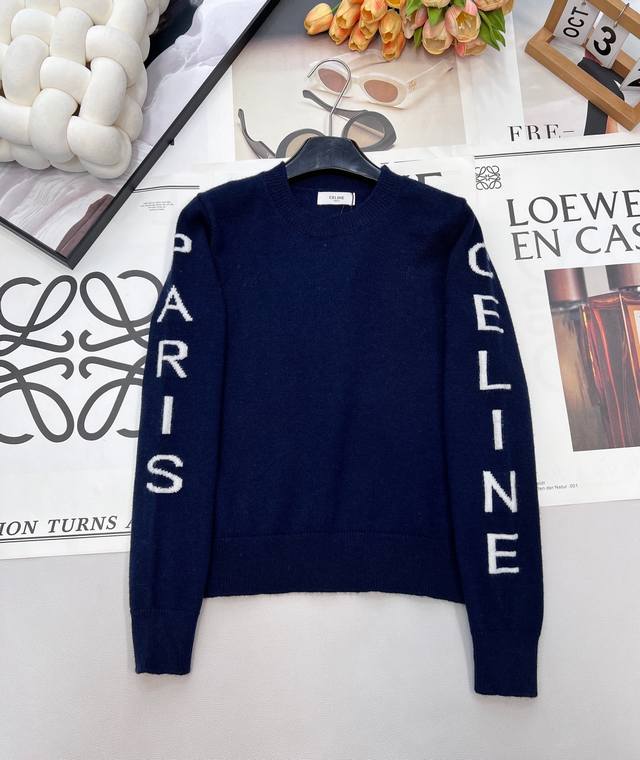 Celine 2025 New Crochet Letter Knit Pullover Sweater, made with custom Yb wool y