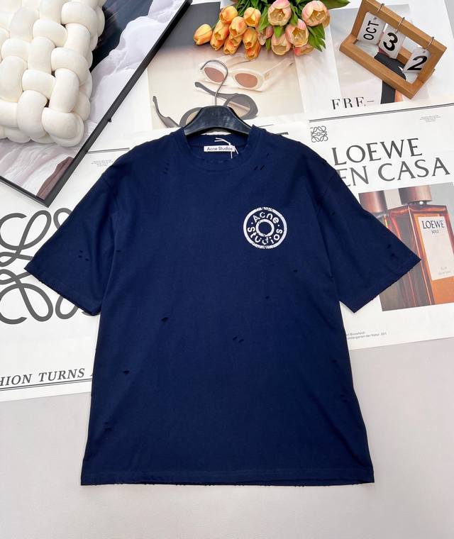 Acne Studios 2025 New Crew Neck Ripped Logo Print, Custom Yb Original 100% Cotto