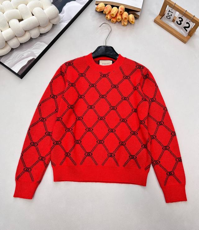 Gucci New Year Red Jacquard Monogram Sweater New Year Limited Edition Red Festiv