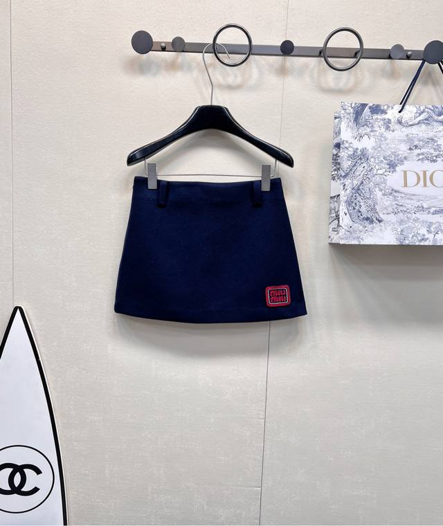 Miumiu Preppy Style Chic Red Embroidered Letter Midi Skirt. Made of high-quality