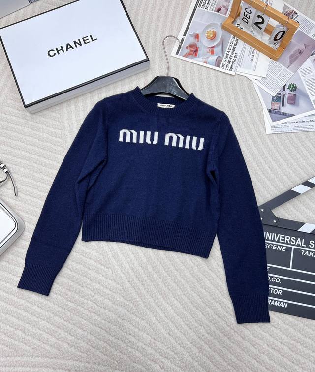 Miumiu American Preppy Style Letter Knit Sweater. This sweater exudes a retro Am