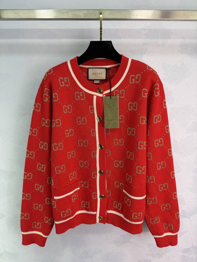 Gu*25 Autumn/Winter New Double G Jacquard Knit Cardigan, made of wool and cashme